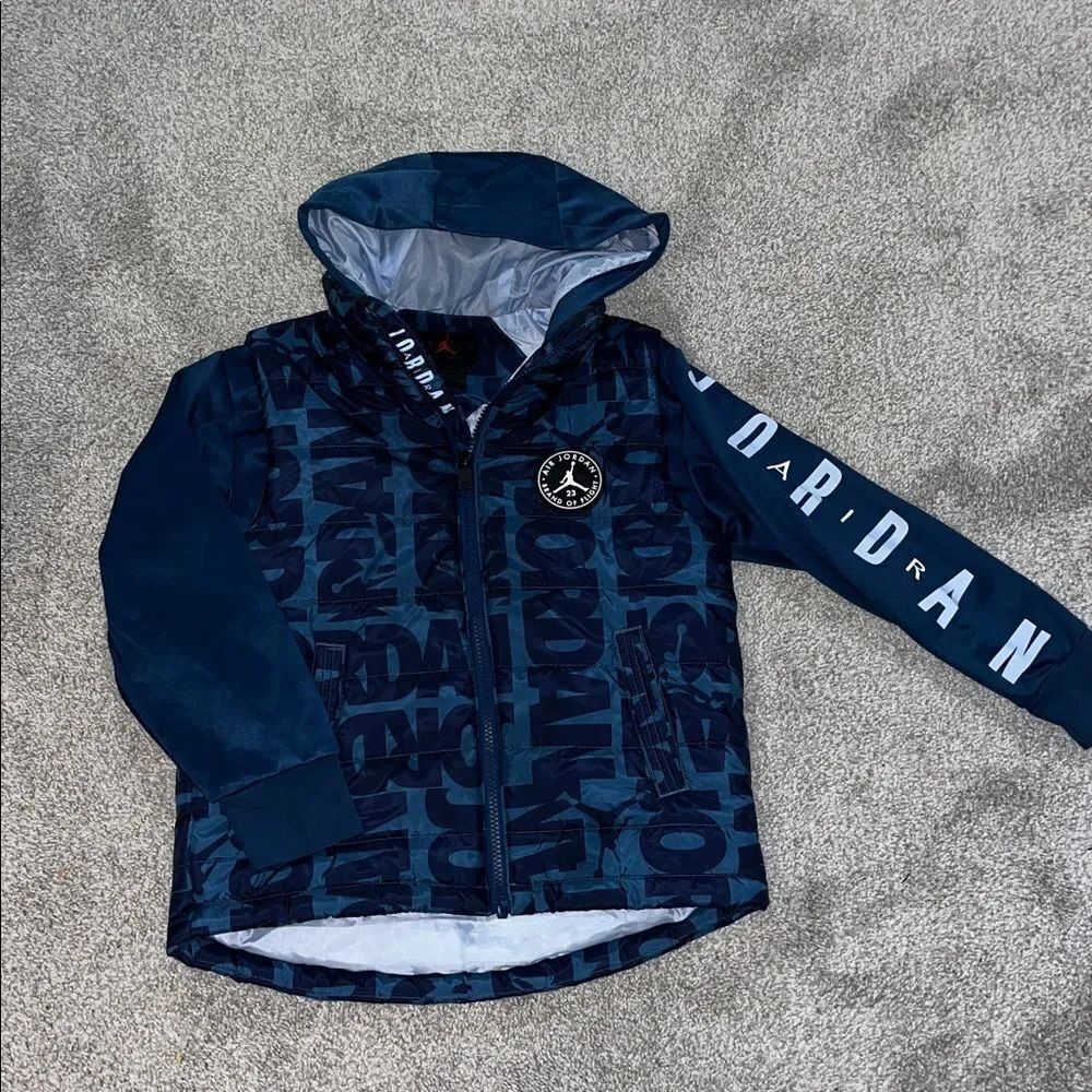 Blue Air Jordan Youth Graffiti Vest sweatshirt Zipper puffer jacket Basketball S